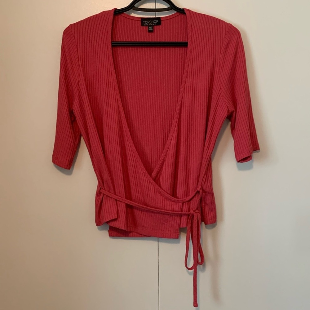 Topshop Ribbed Wrap Blouse Crop Top Size 10
